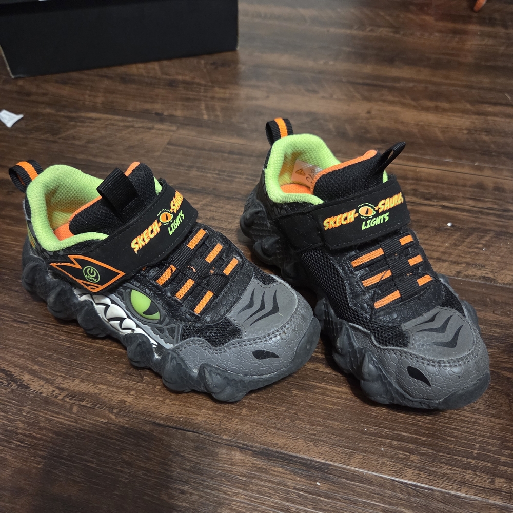 Skechers Kids' Black and Neon Orange Sneakers